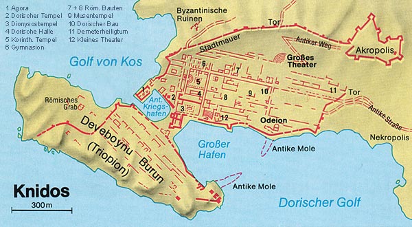 Plan of the Ruins od Cnidus - Lageplan der Ruinen von Knidos