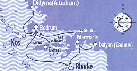 the routes of the bodrum ferries